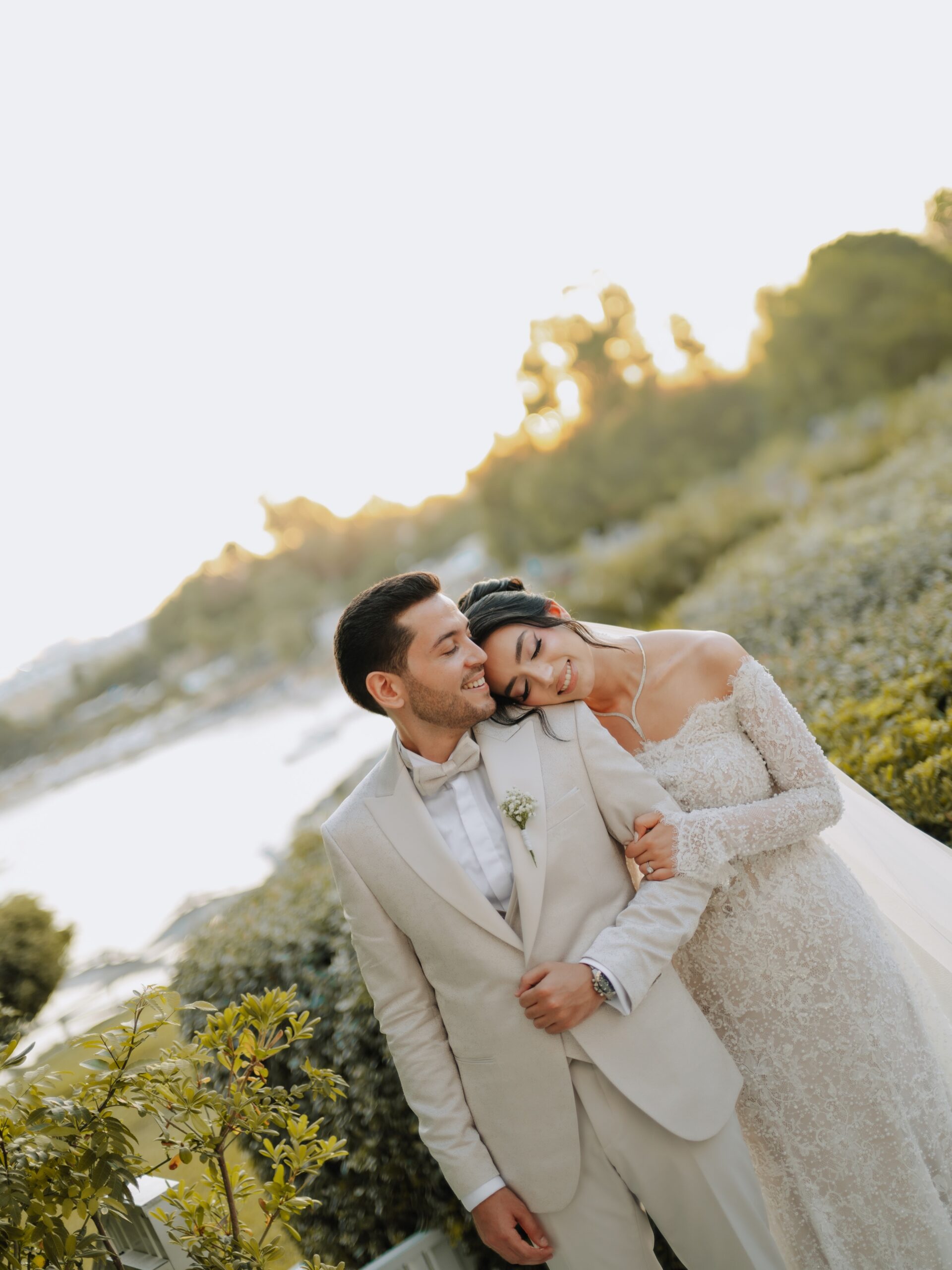 Bride in green backdrop